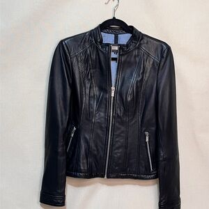 Black Rivet Leather Moto Jacket Women’s Small Black Zip Biker Style RN69425